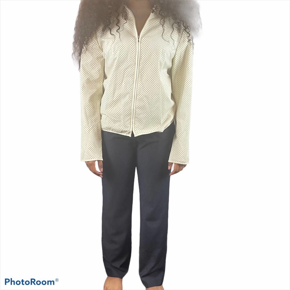 Kenneth Cole Reaction Jacket Laser Cut Leather Off White